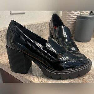 Blondo Glossy Black Chunky Heel Loafers
